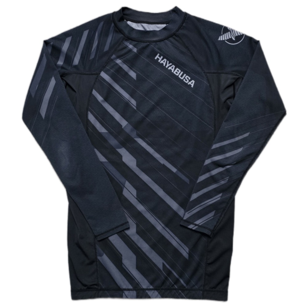 Hayabusa Black & Gray Long Sleeve Rash Guard Shirt Medium MMA Compression
